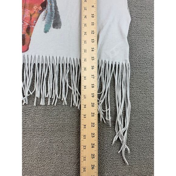 Forever 21 Women M White Western Bull Skull Graphic Fringe Cropped T-Shirt - Picture 7 of 9